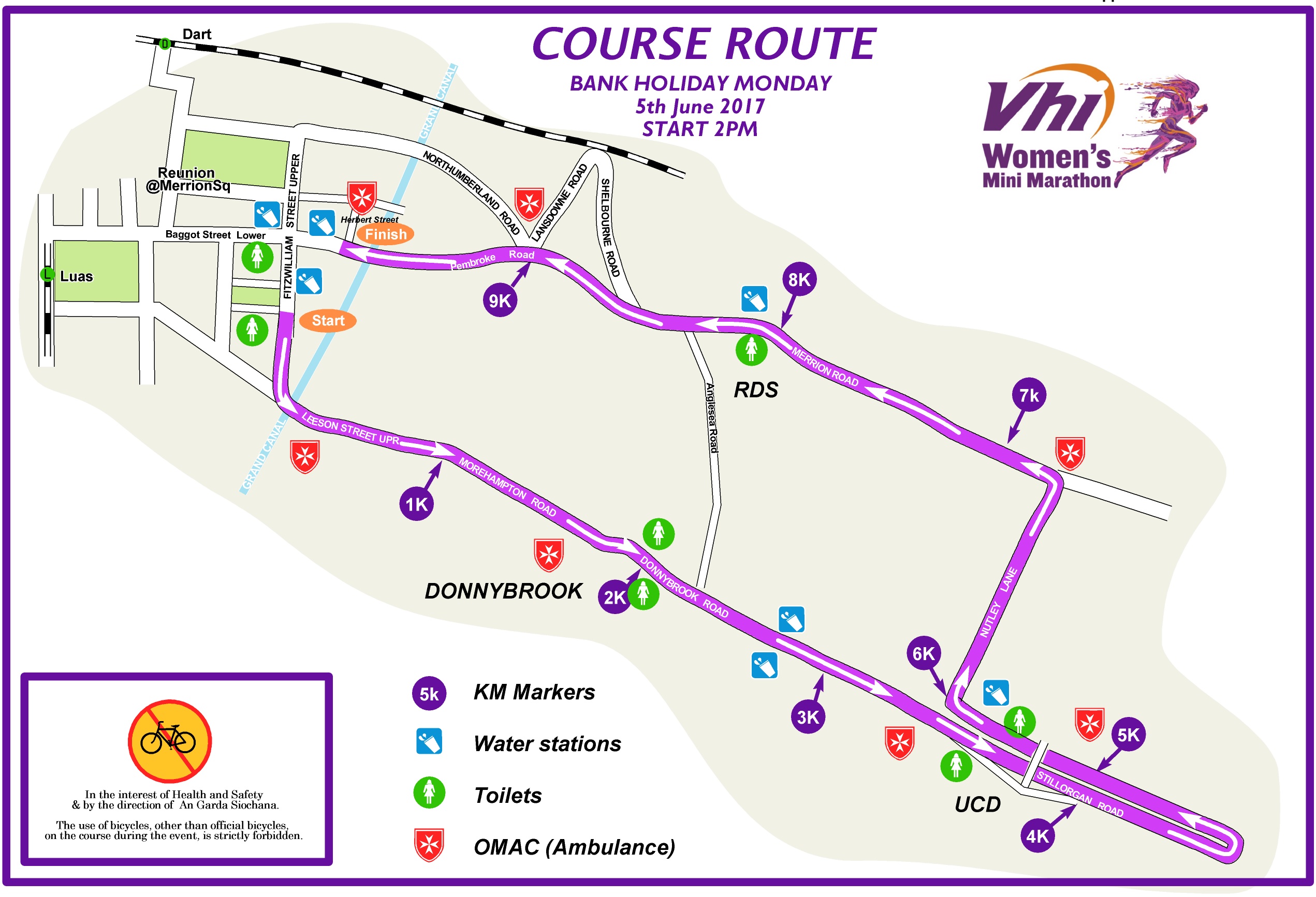 VHI mini marathon Course Sketch map Irish Concert Travel
